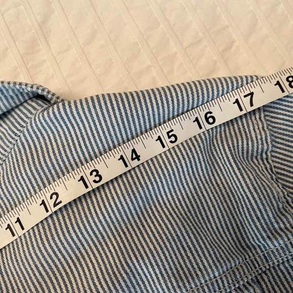 Elle Striped Cropped Denim Jacket Blue & White Women's S - Picture 6 of 12